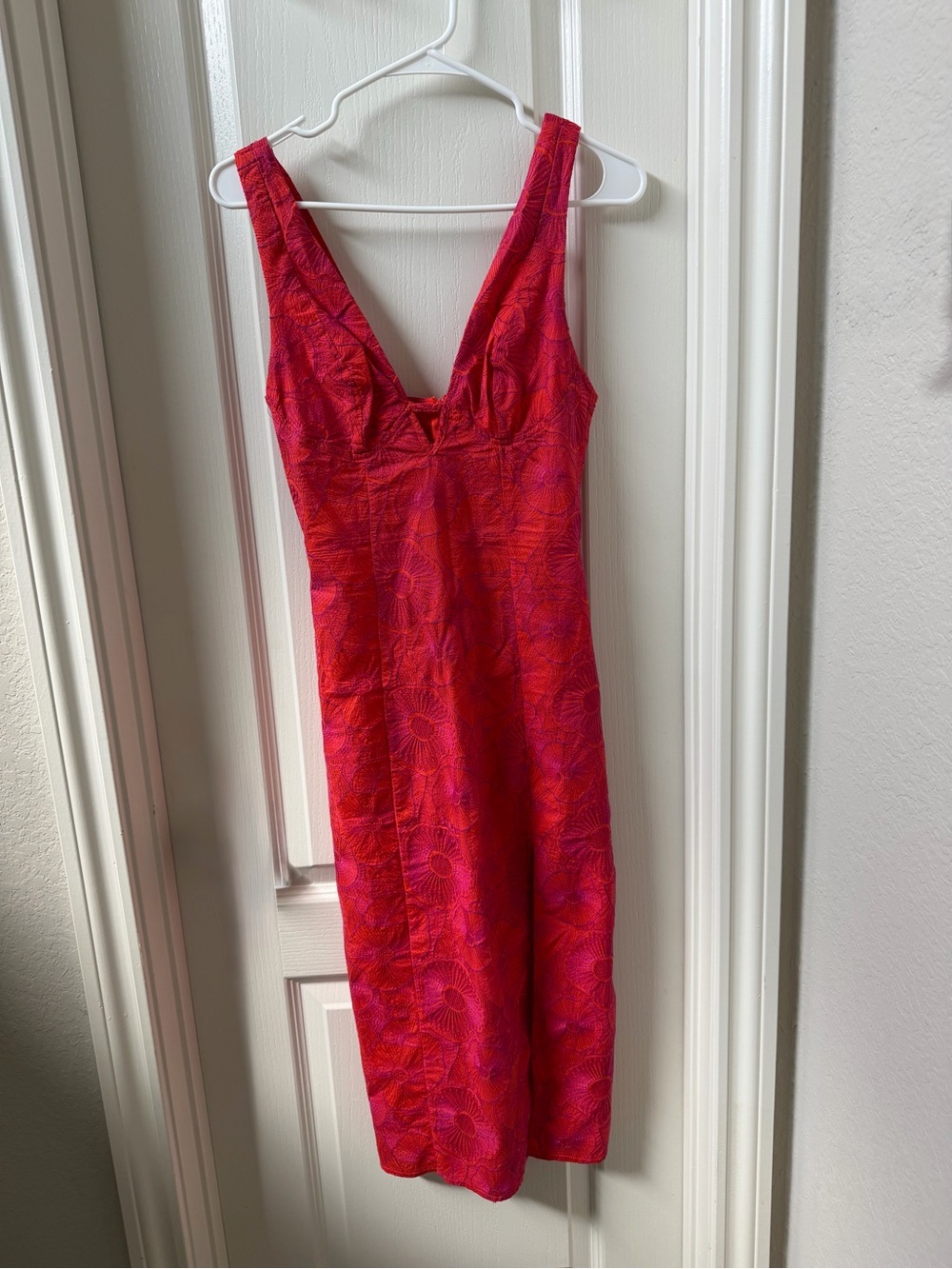 Red Floral V-Neck Midi Dress